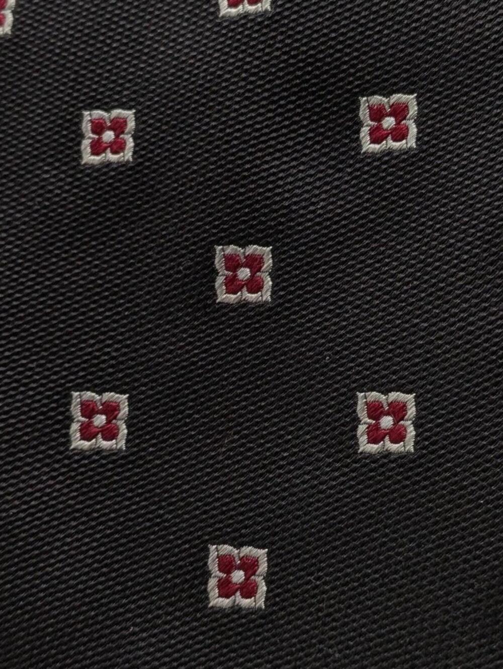 Paul Fredrick Sartoriale Black Red White Floral Medallion Italian Silk Tie
